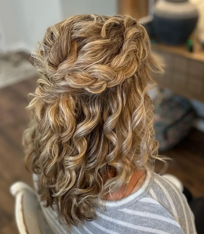 Half-up, half-down curls