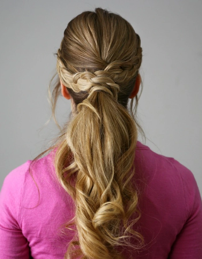 High ponytail with braided wrap