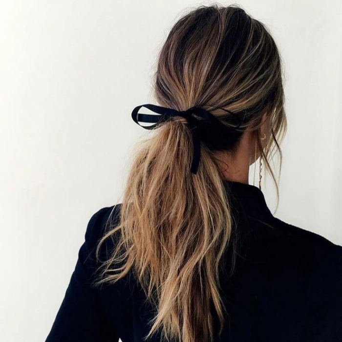 Low ponytail with ribbon