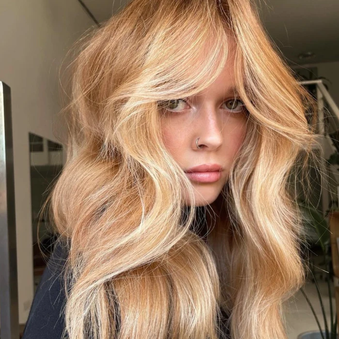 Bardot bangs for diamond-shaped face