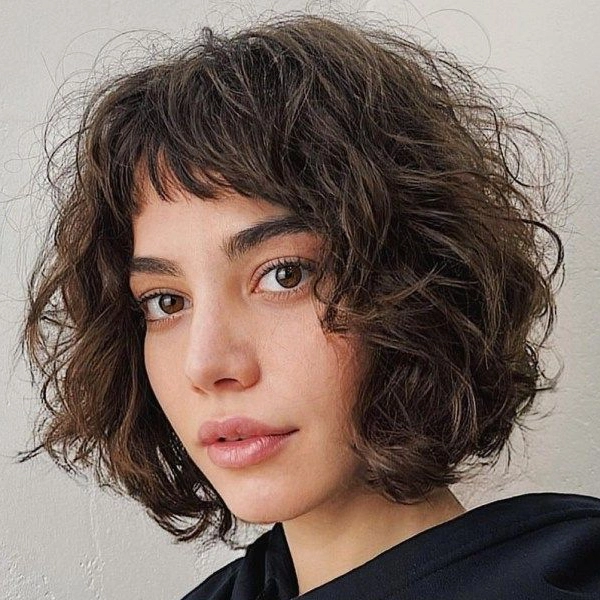 Curly bob with fringe