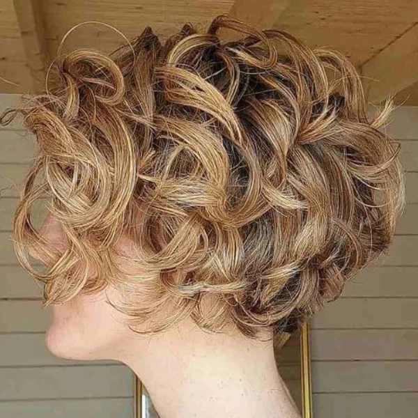 Thin hair stacked short curly bob