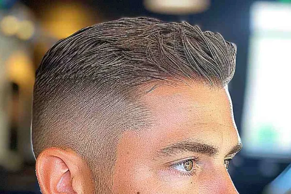 Classic crew cut for men with oblong face face