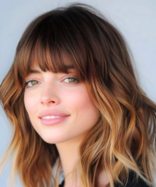 Stylish wavy cut with blunt fringe | Medium-length hairstyles for wavy hair