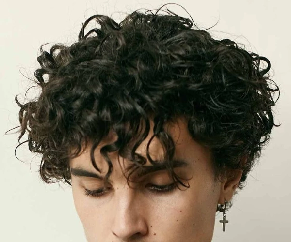 Curly bowl cut hairstyle for men