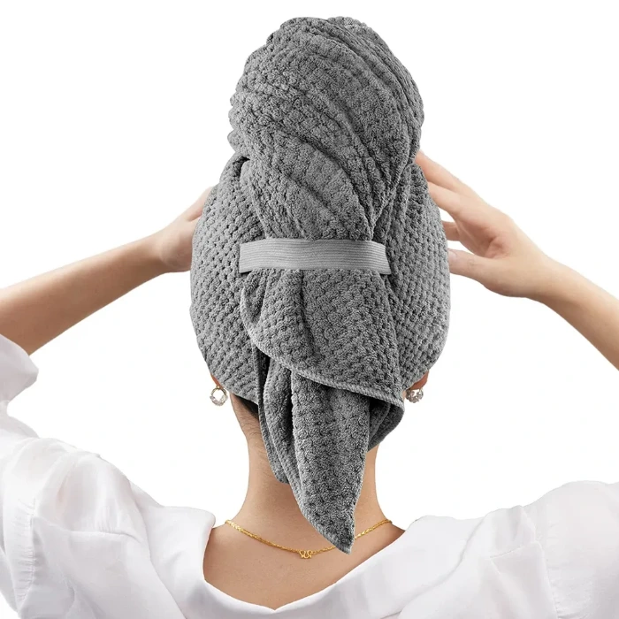 How to wrap hair towel? Knot hair towel together at the ends or secure it with a hair clip