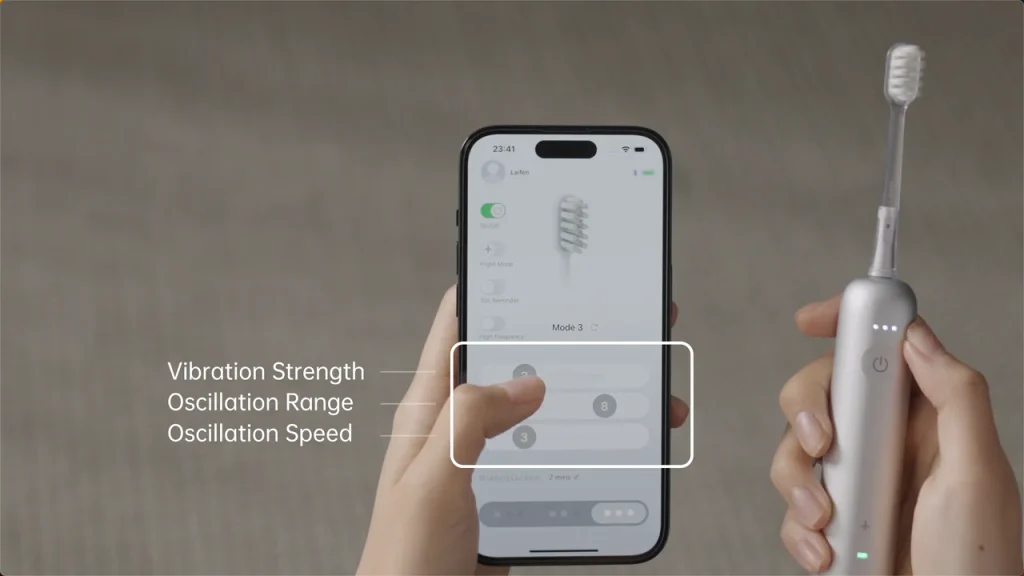 How to use an electric toothbrush app to adjust the parameters