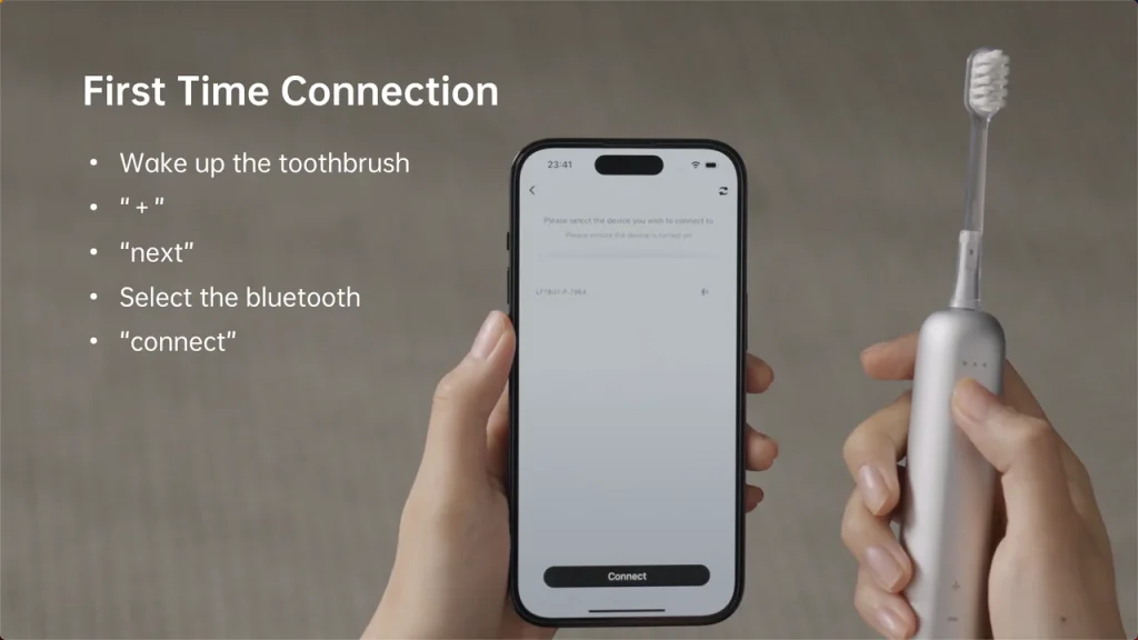 First time connection via bluetooth - Laifen Wave smart electric toothbrush