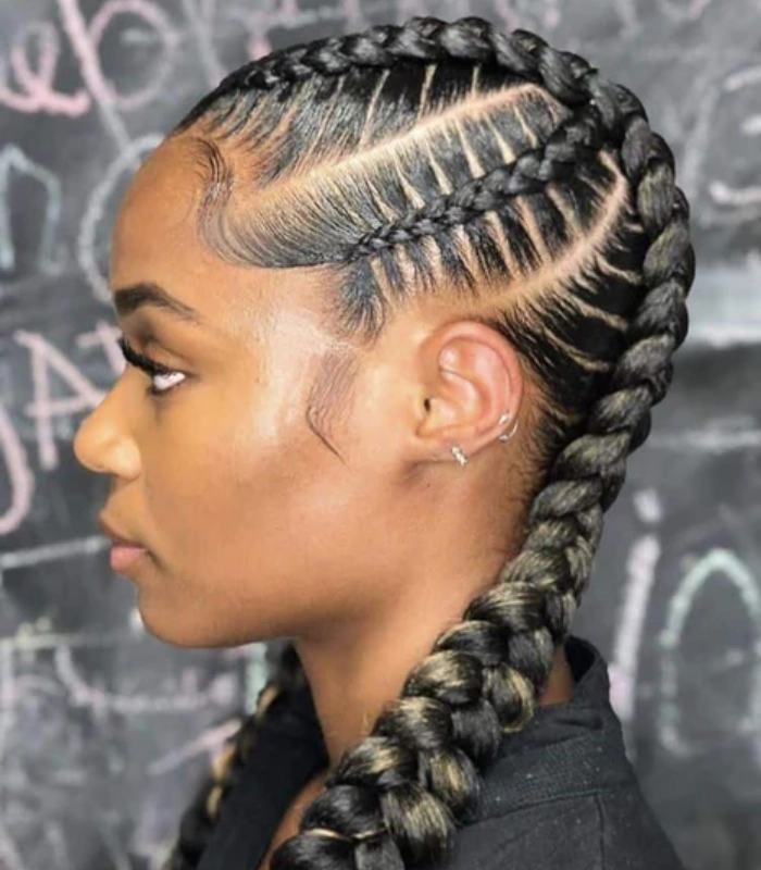 Two ponytail braids with cornrows