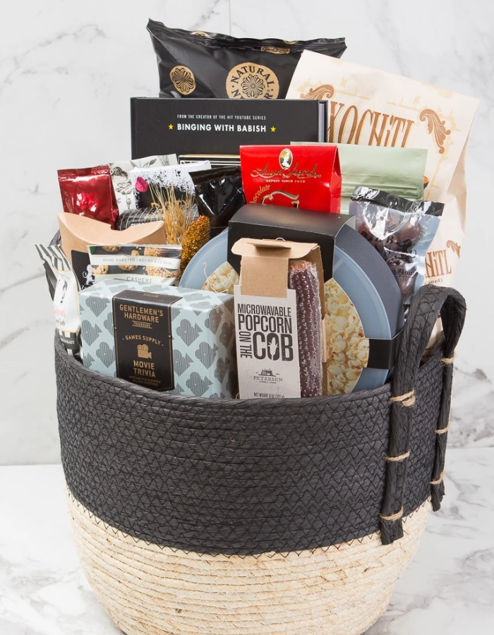 Family Christmas movie night basket