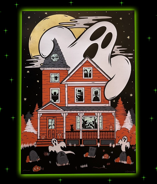 Glow-in-the-dark haunted house art