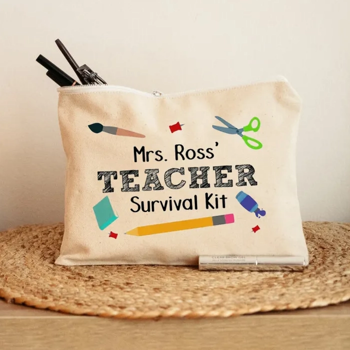 DIY teacher Christmas gift: “Personalized classroom survival kit”