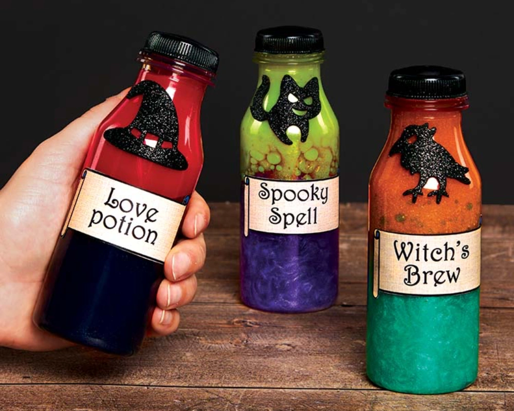 Potion bottles with silly spells