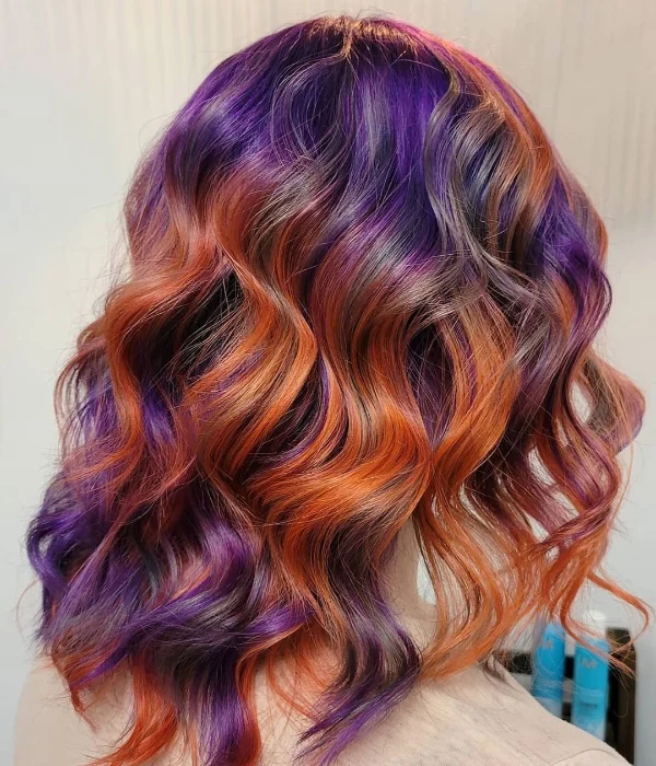 Red with purple highlights | Halloween hair color ideas