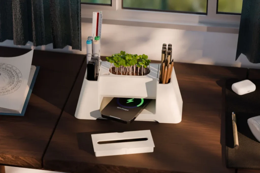 Designer desk organizer with wireless charging