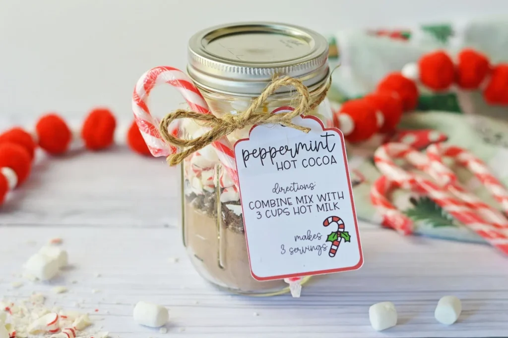 Whimsical hot cocoa jars with festive flavors